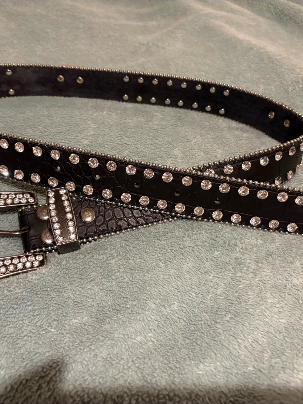Women’s Black Rhinestone Studded Buckle Belt